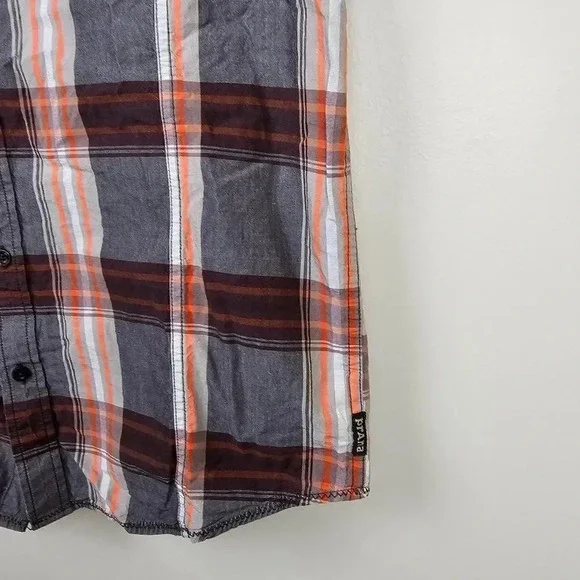Prana Men's Orange Brown Plaid Lukas Shirt Short Sleeve Button Front Size Small - Picture 3 of 9